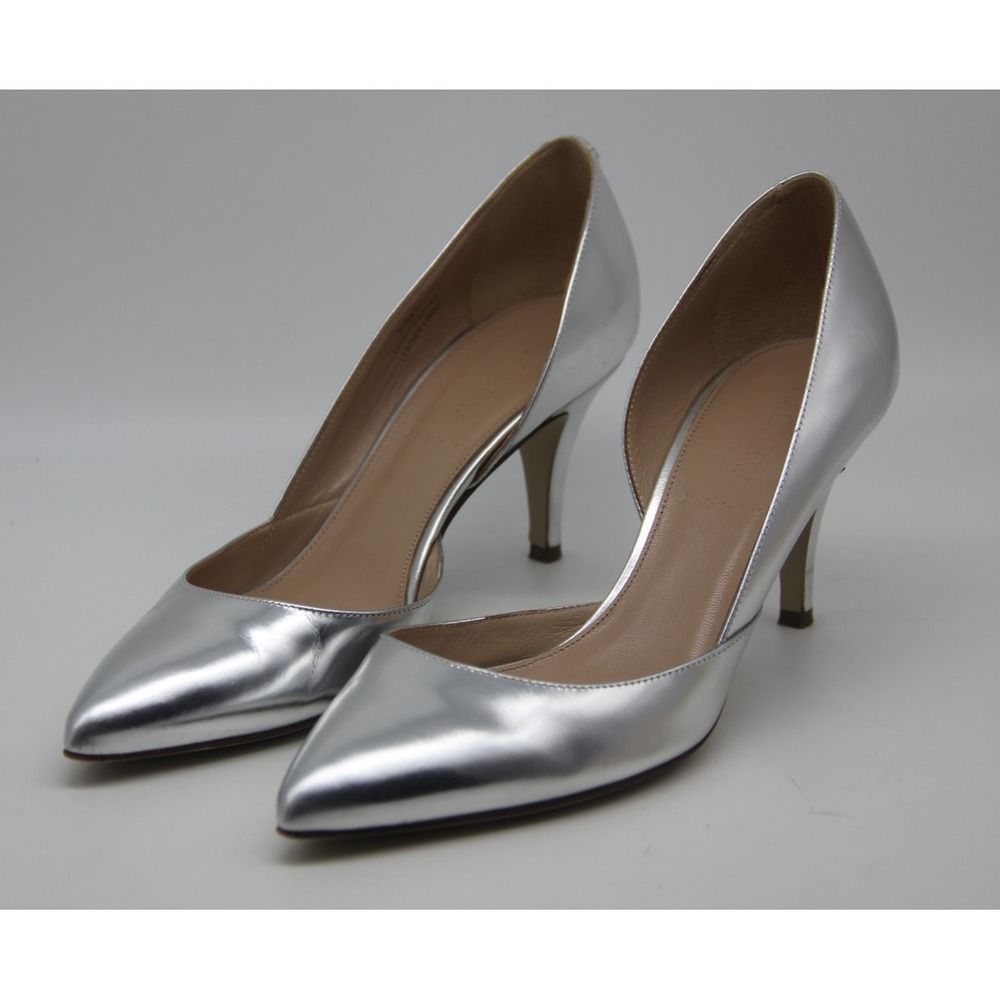 J. Crew Heels Women's Sz 8 Silver Pointed Toe 2.5" Heel Leather Made in Italy